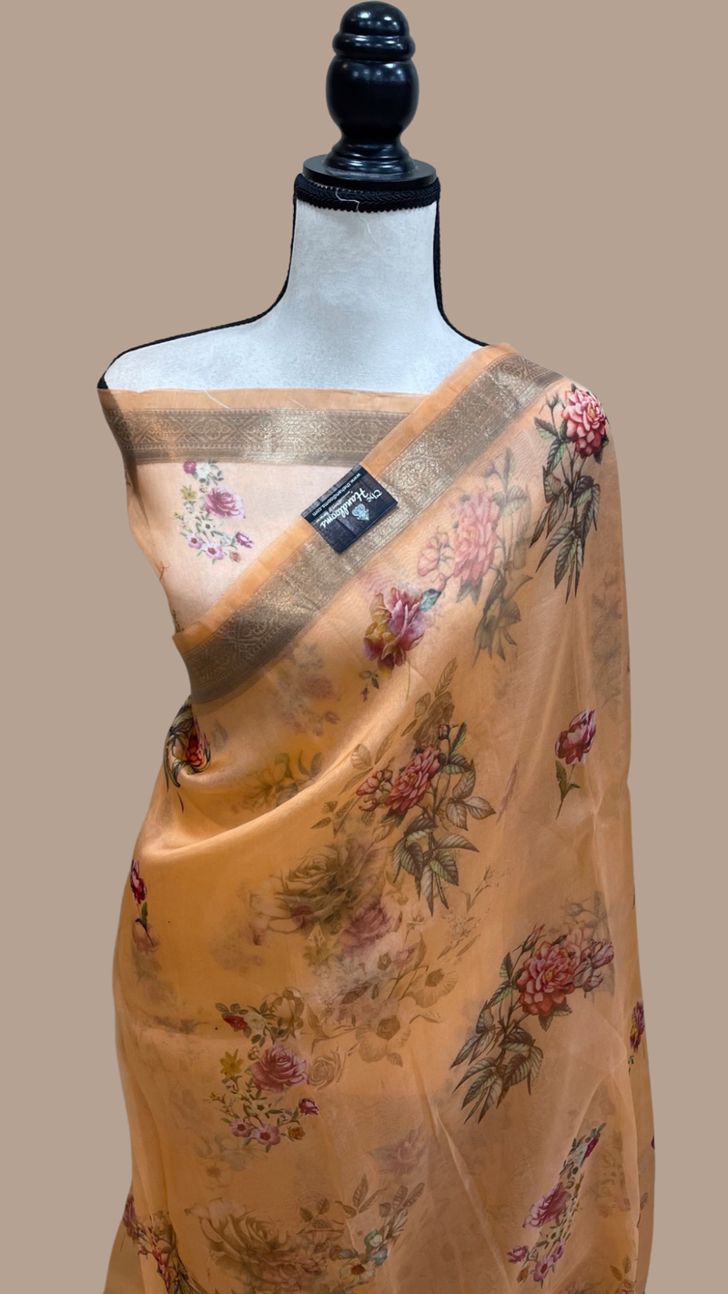 Pure Organza Digital Print Handloom Banarasi Saree - The Handlooms