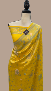 Yellow Pure Tussar Georgette Brocade Handloom Banarasi Saree - The Handlooms