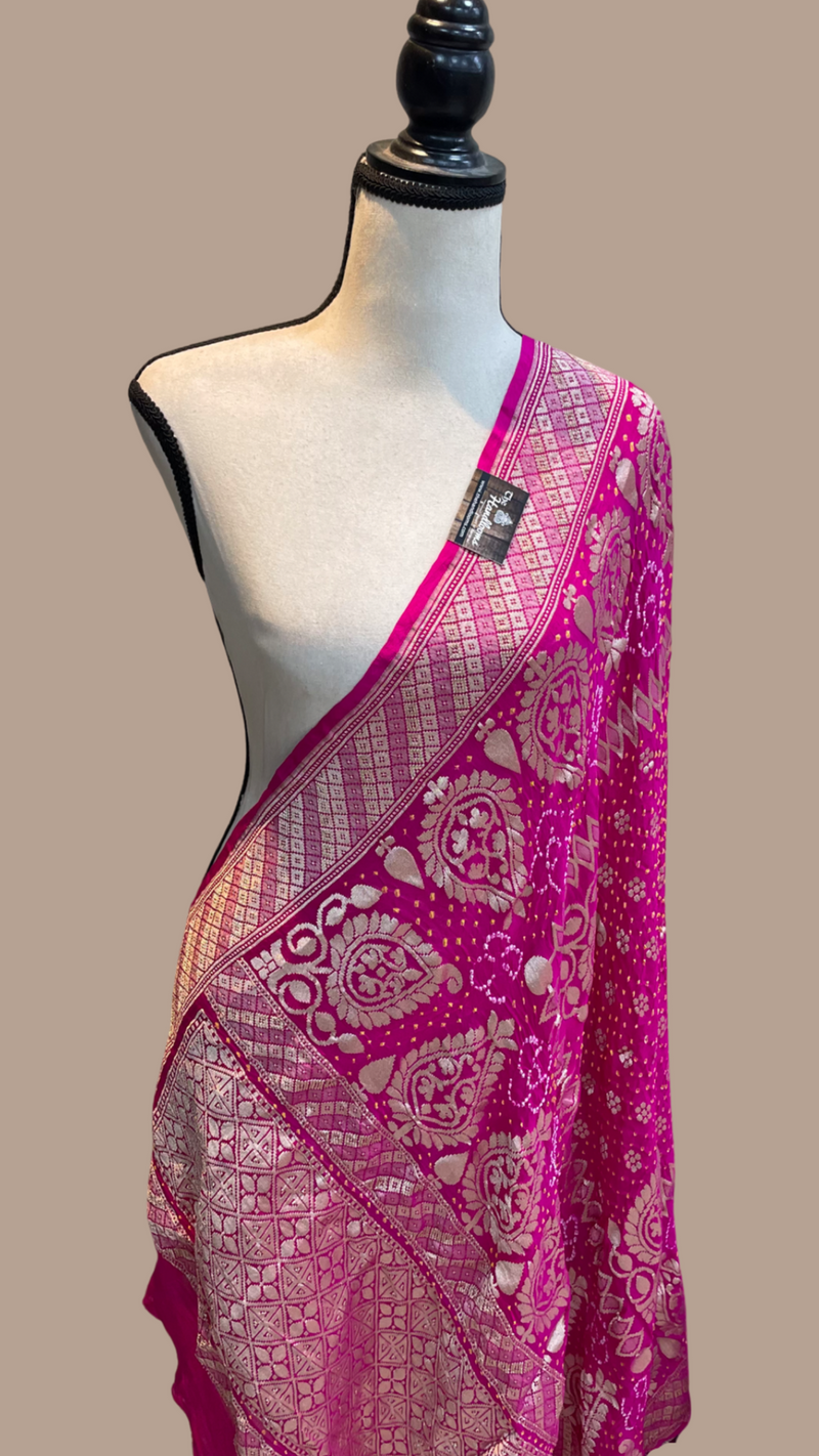 Pure Georgette Banarasi Bandhej Handloom Dupattta - The Handlooms