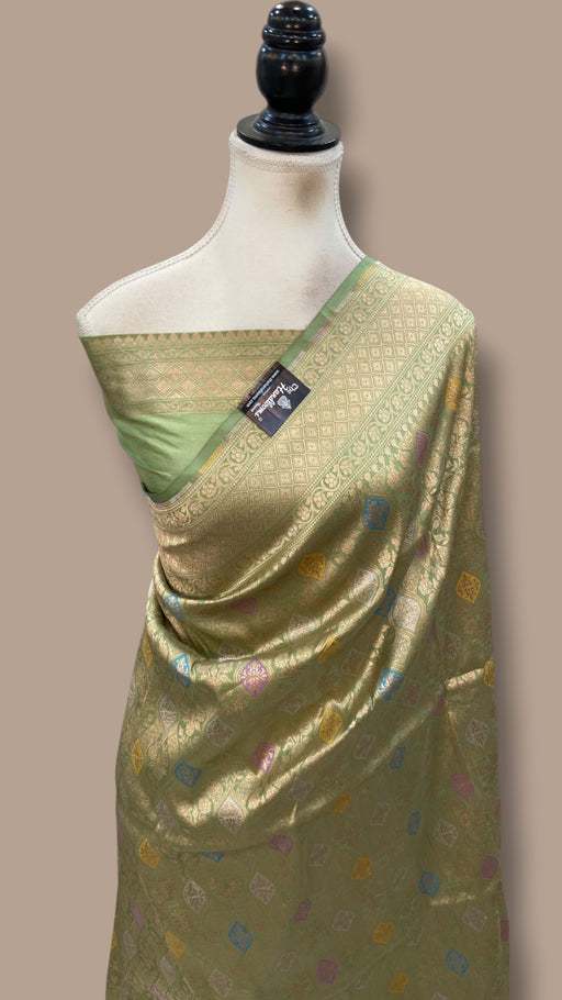 Regal Pure Katan Silk Banarasi Saree – Handwoven Tanchui Brocade With Meenakari - The Handlooms