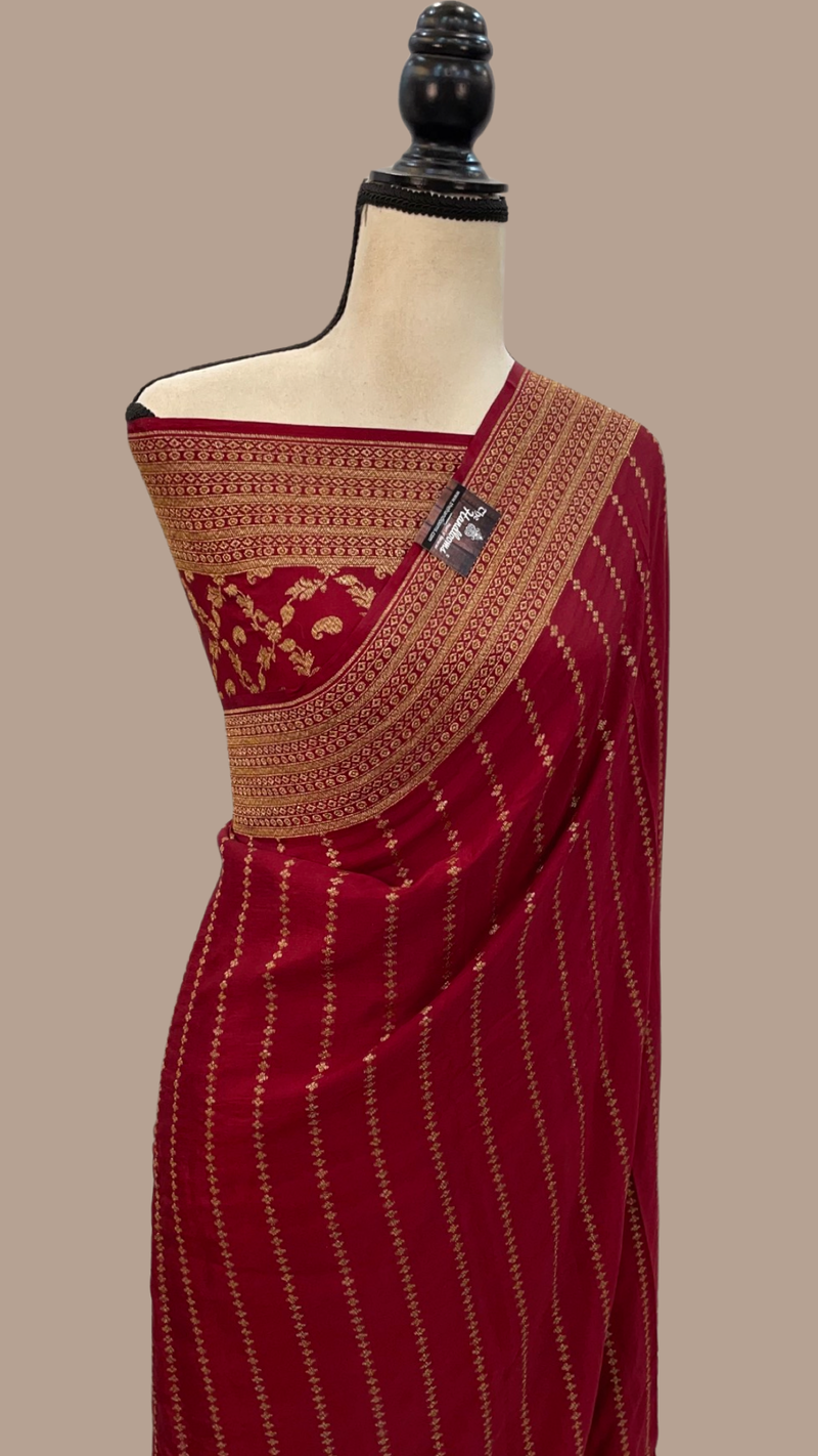 Pure Khaddi Crepe Georgette Banarasi Saree -  Antique zari - The Handlooms