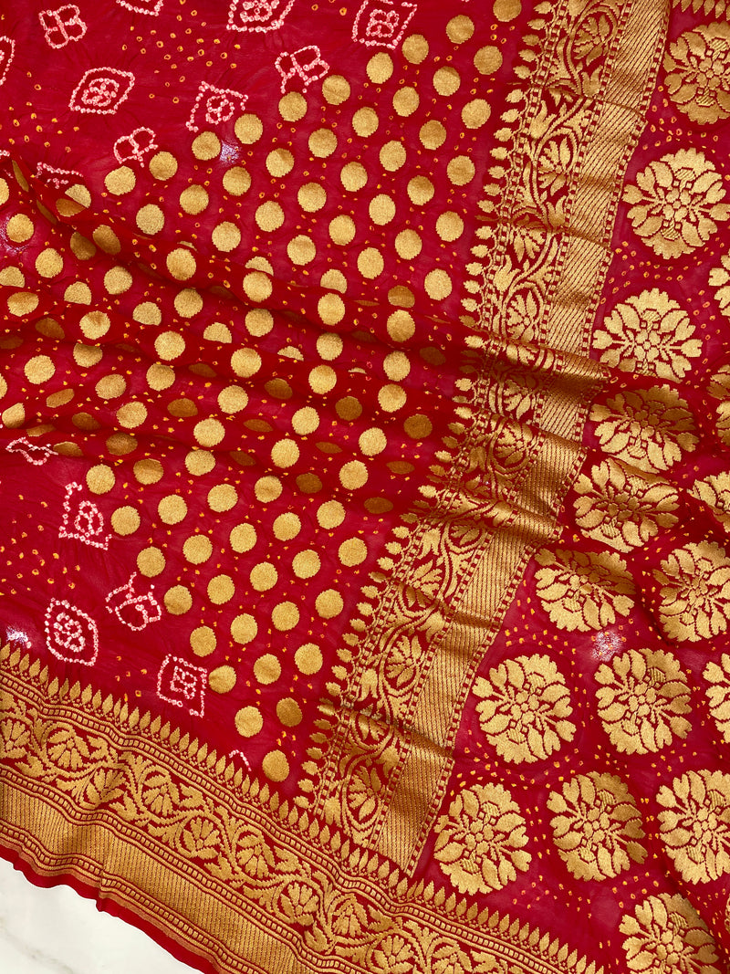 Pure Georgette Banarasi Bandhej Handloom Saree - The Handlooms