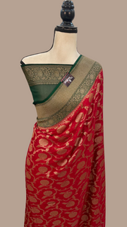 Khaddi Georgette Handloom Banarasi Saree -  Antique zari - The Handlooms