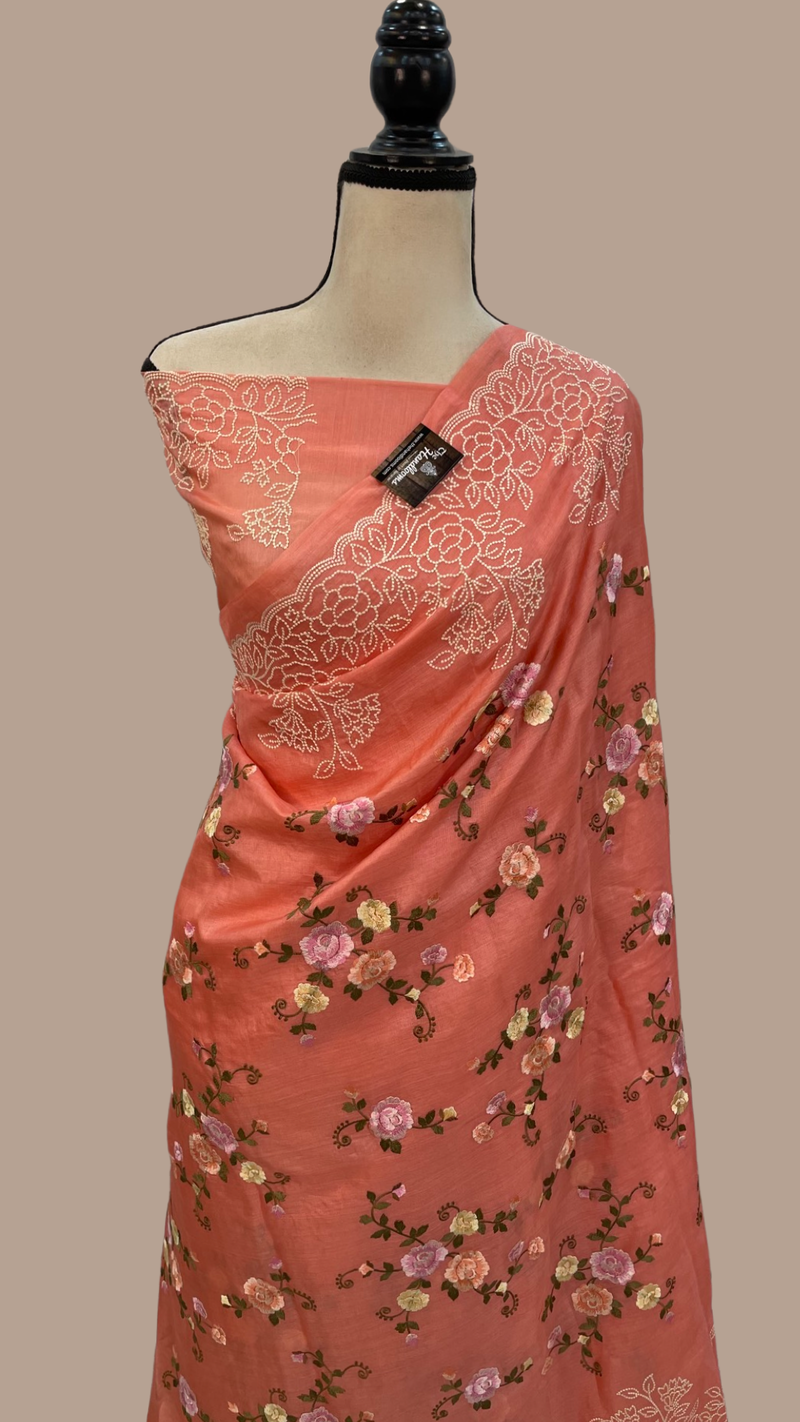 Tussar Silk Handloom Banarasi Saree With Chikankari - The Handlooms