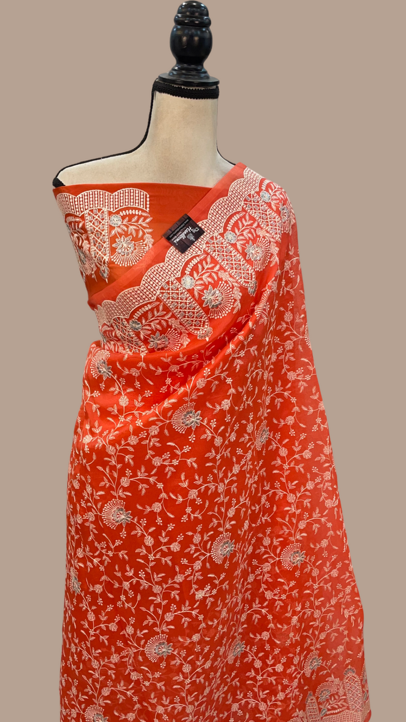 Organza Chikankari Handloom Banarasi Saree - The Handlooms