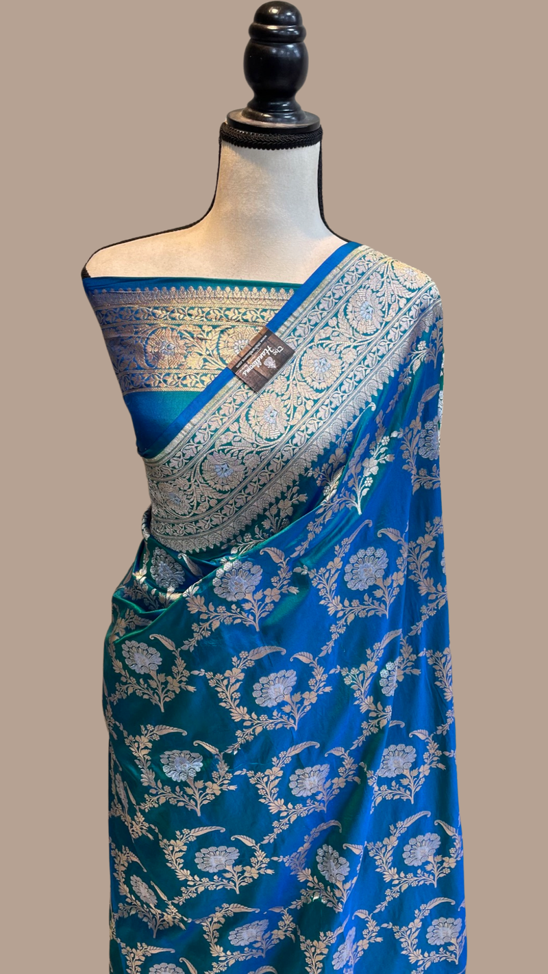 Pure Katan Silk Banarasi Handloom Saree - All over Sona Roopa Jaal work - The Handlooms