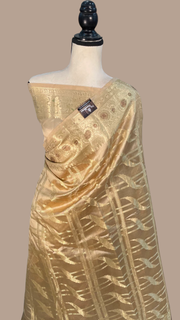 Pure Dupion Silk Banarasi Saree - Gold Zari - The Handlooms