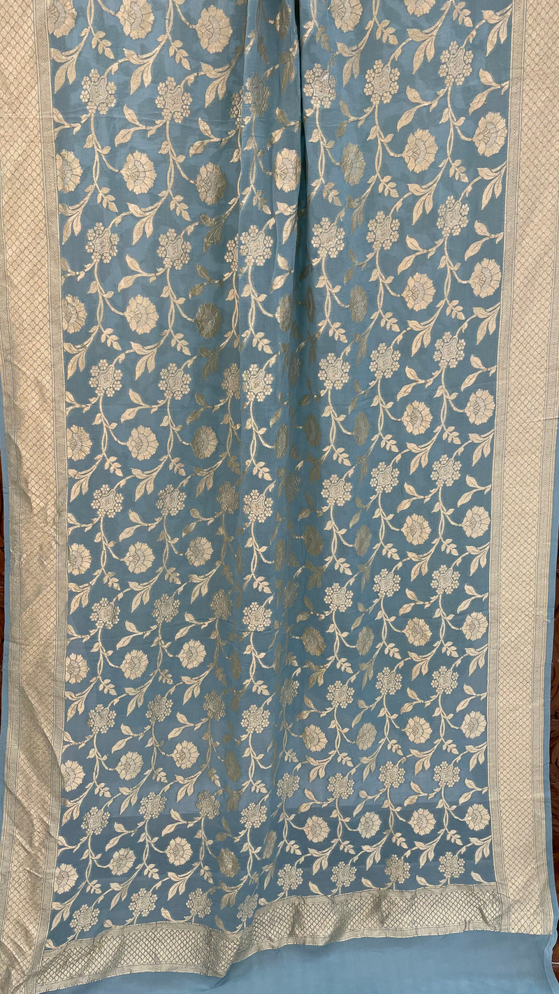 Pure Khaddi Georgette Dupatta - water zari - The Handlooms