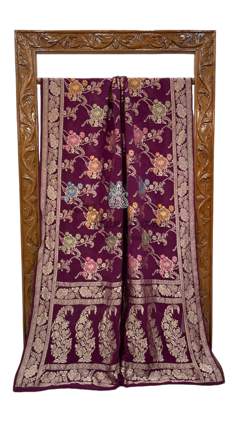 Khaddi Georgette Handloom Banarasi Saree - All over Jaal Work With Meenakari - The Handlooms