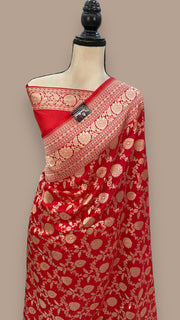 Pure Katan Silk Banarasi Handloom Saree - All over Jaal work - The Handlooms