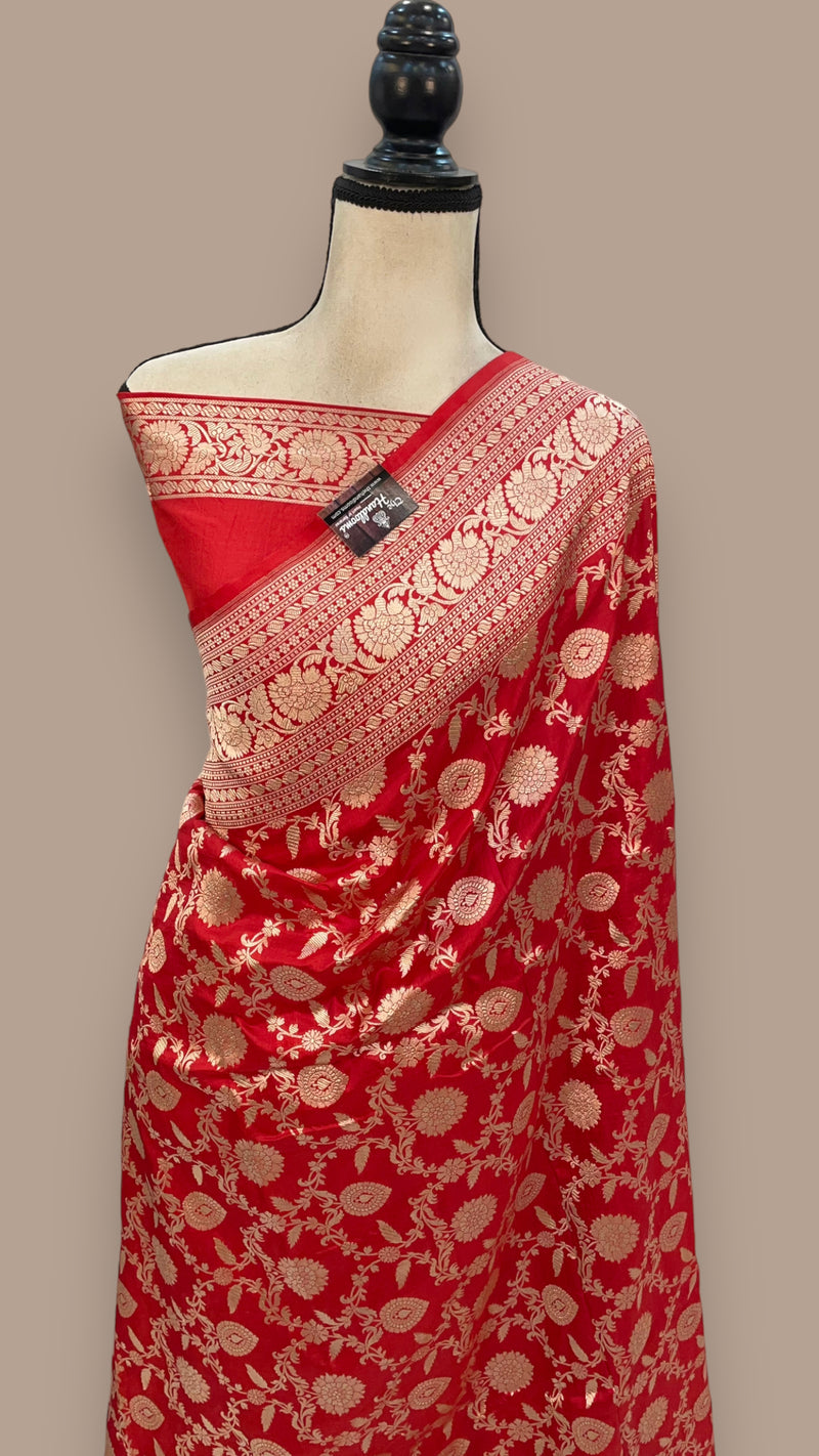 Pure Katan Silk Banarasi Handloom Saree - All over Jaal work - The Handlooms
