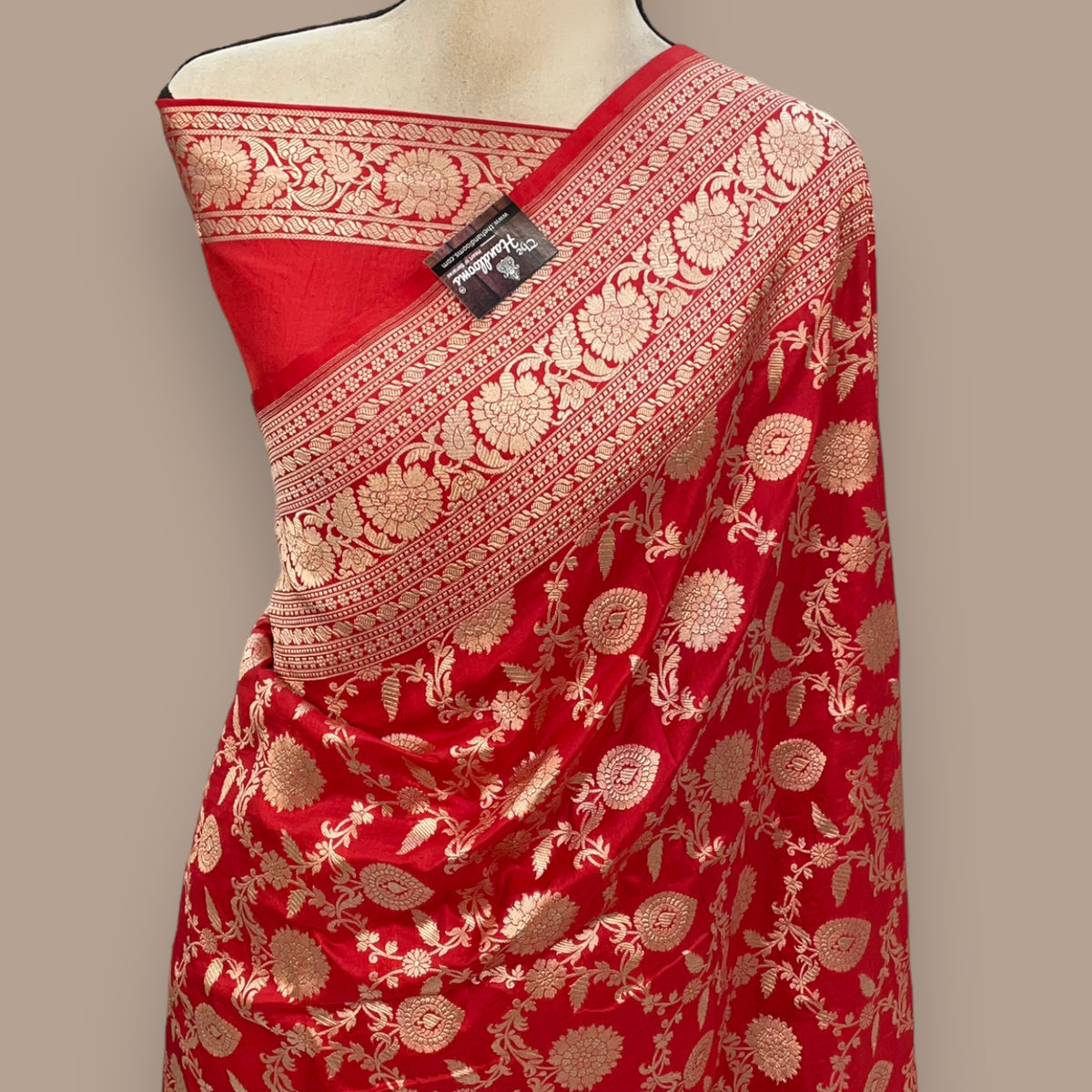 Multicolor Pure Katan Silk Banarasi Handloom Saree - All over Jaal Work With Rangkart