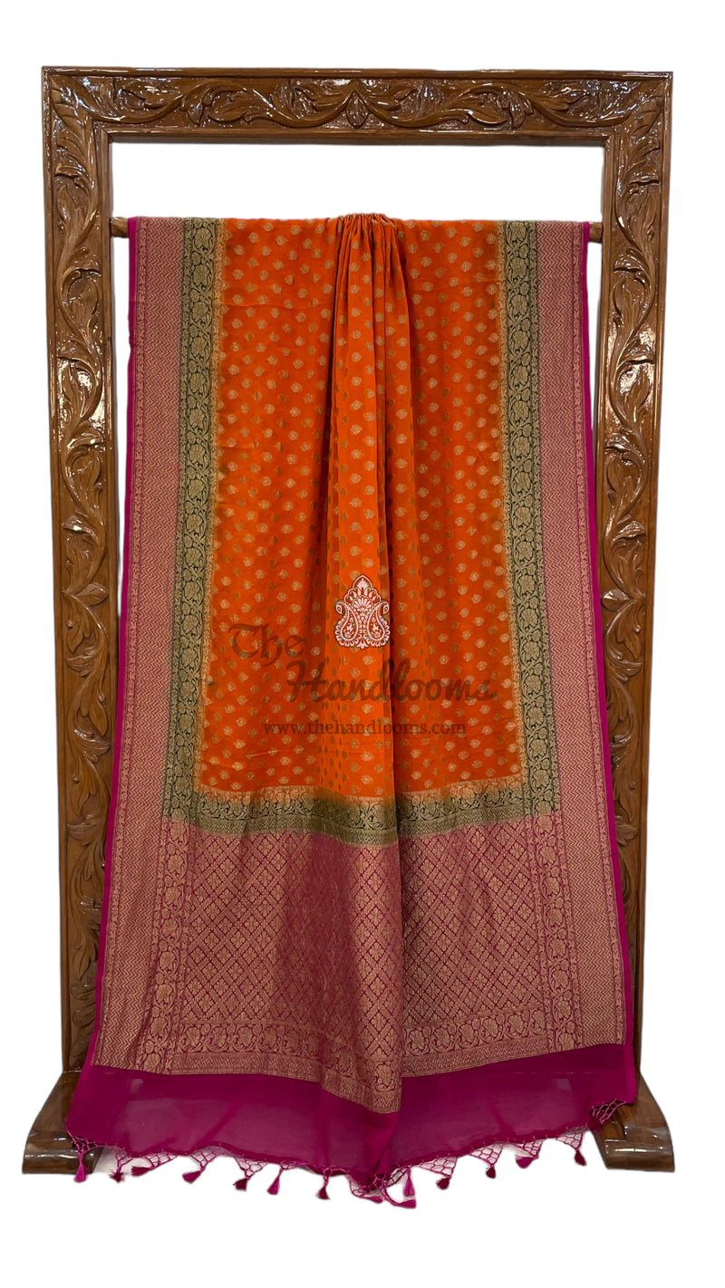 Khaddi Georgette Handloom Banarasi Saree -  Antique zari - The Handlooms