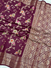 Pure Dupion Silk Banarasi Saree - Gold Zari - The Handlooms