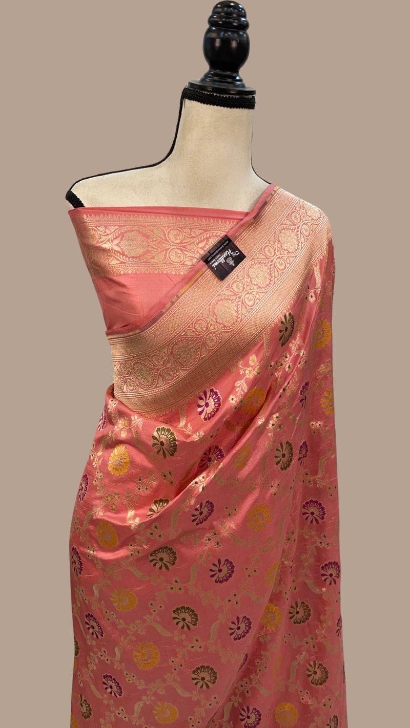 Pure Katan Silk Banarasi Handloom Saree - All over Jaal work - With Meenakari - The Handlooms
