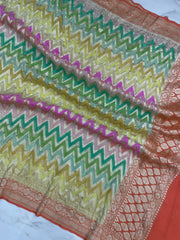 Pure Khaddi Georgette Dupatta - water zari - The Handlooms