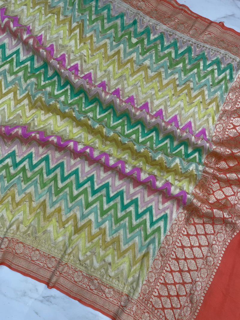 Pure Khaddi Georgette Dupatta - water zari - The Handlooms