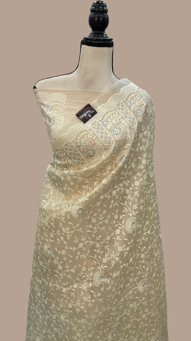 Pure Organza Chikankari Handloom Banarasi Saree - The Handlooms