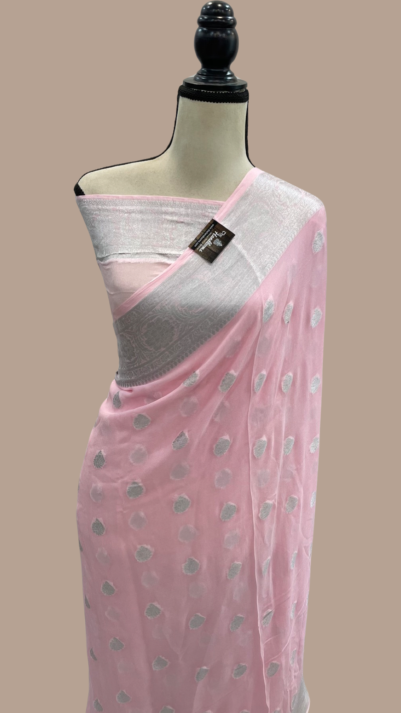 Pink Pure Chiffon Khaddi Banarasi Saree - The Handlooms