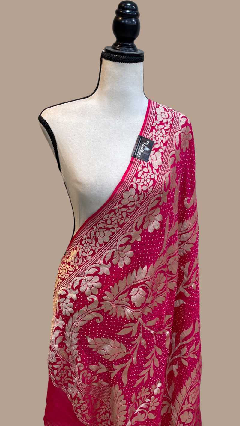 Pure Georgette Banarasi Bandhej Handloom Dupattta - The Handlooms