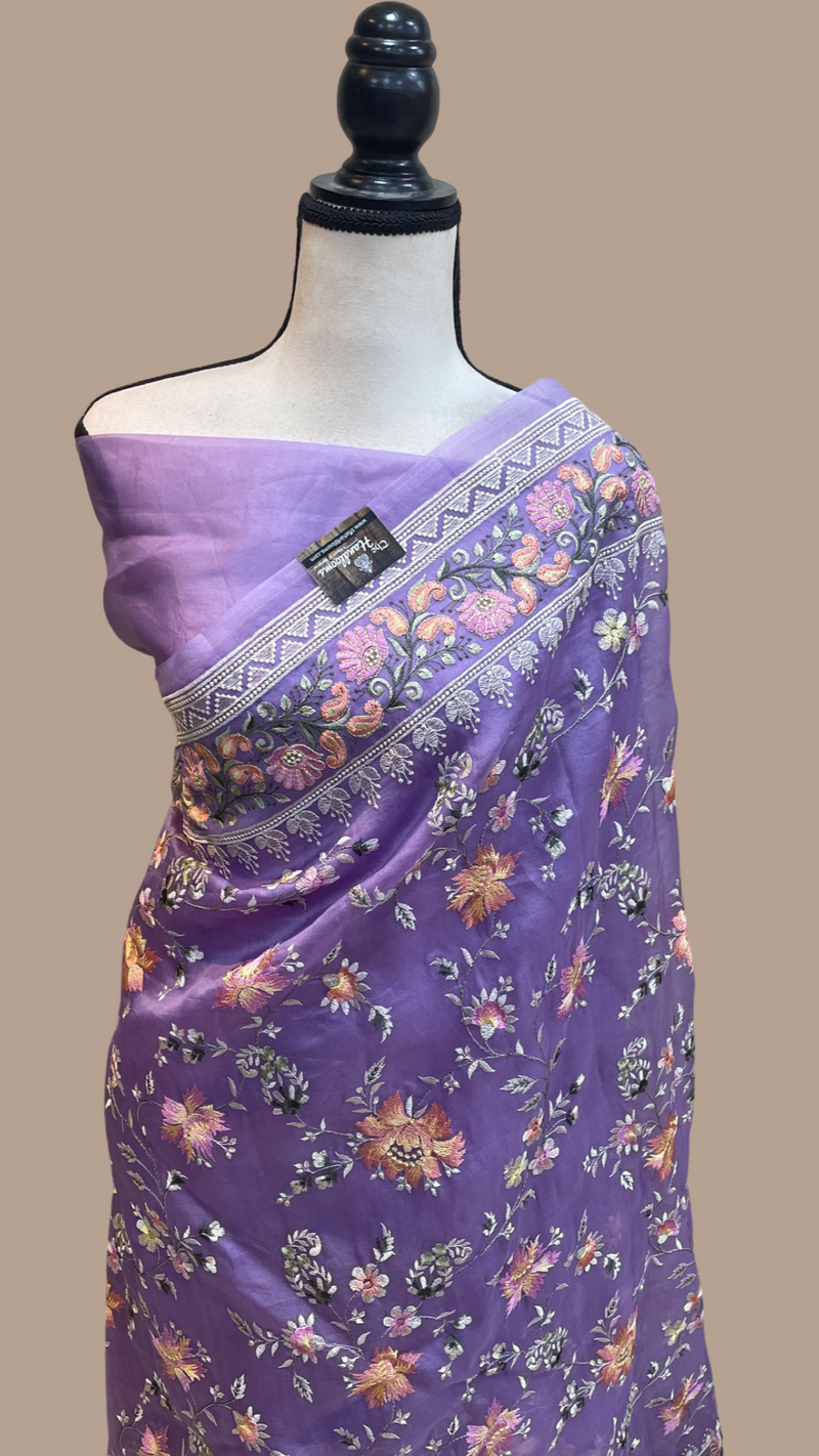 Pure Organza Chikankari Handloom Banarasi Saree - The Handlooms