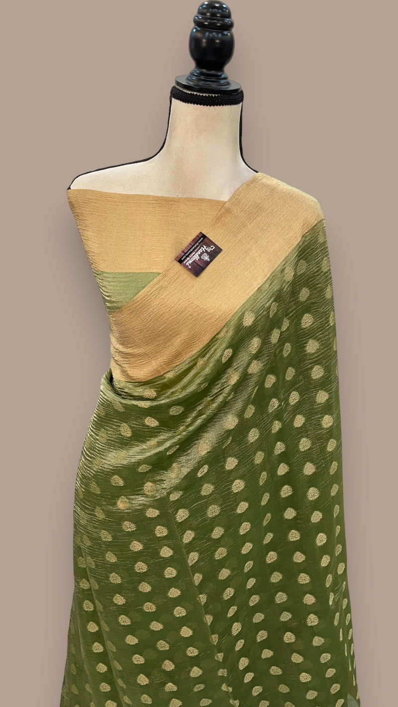 Pure Kora Tissue Crush Handloom Banarasi Saree - The Handlooms