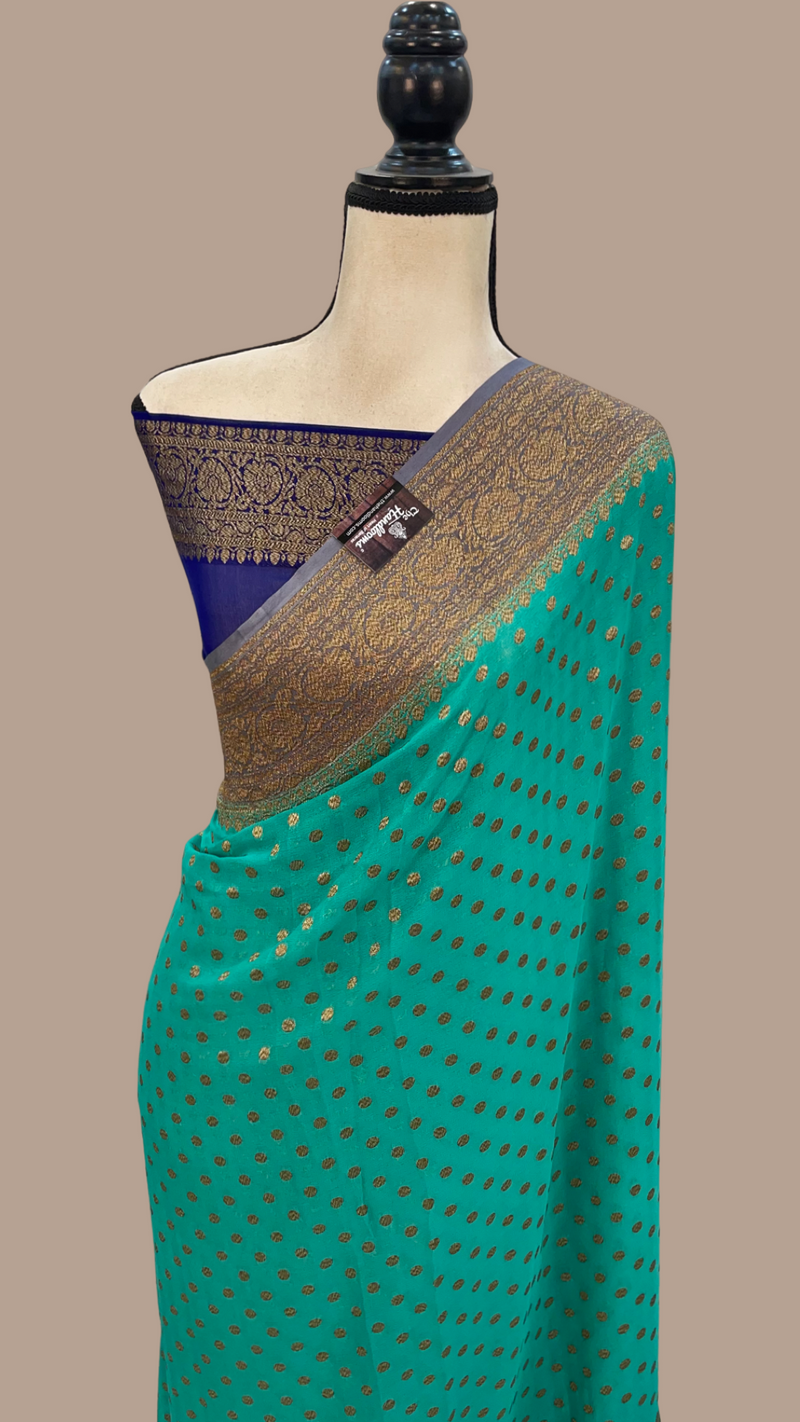 Khaddi Georgette Handloom Banarasi Saree -  Antique zari - The Handlooms