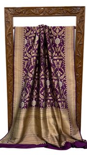 Pure Katan Silk Banarasi Handloom Saree - All over Sona Roopa Jaal work - The Handlooms