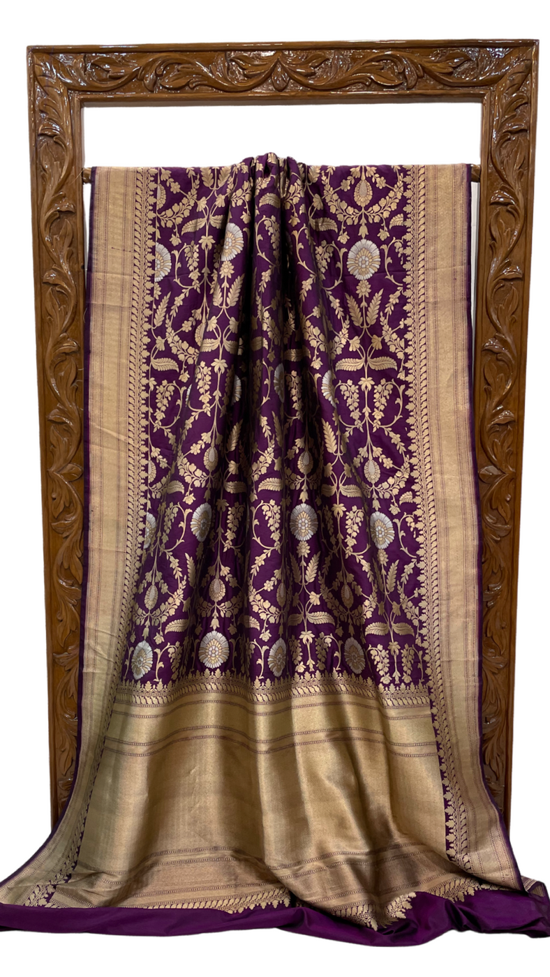 Pure Katan Silk Banarasi Handloom Saree - All Over Sona Roopa Jaal Wor ...