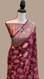 Pure Katan Silk Banarasi Handloom Saree - All Over Jaal Work - The Handlooms