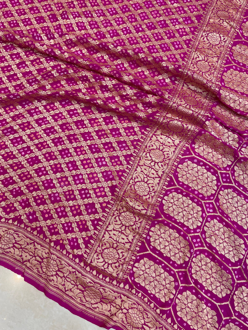Pure Georgette Banarasi Bandhej Handloom Saree - The Handlooms