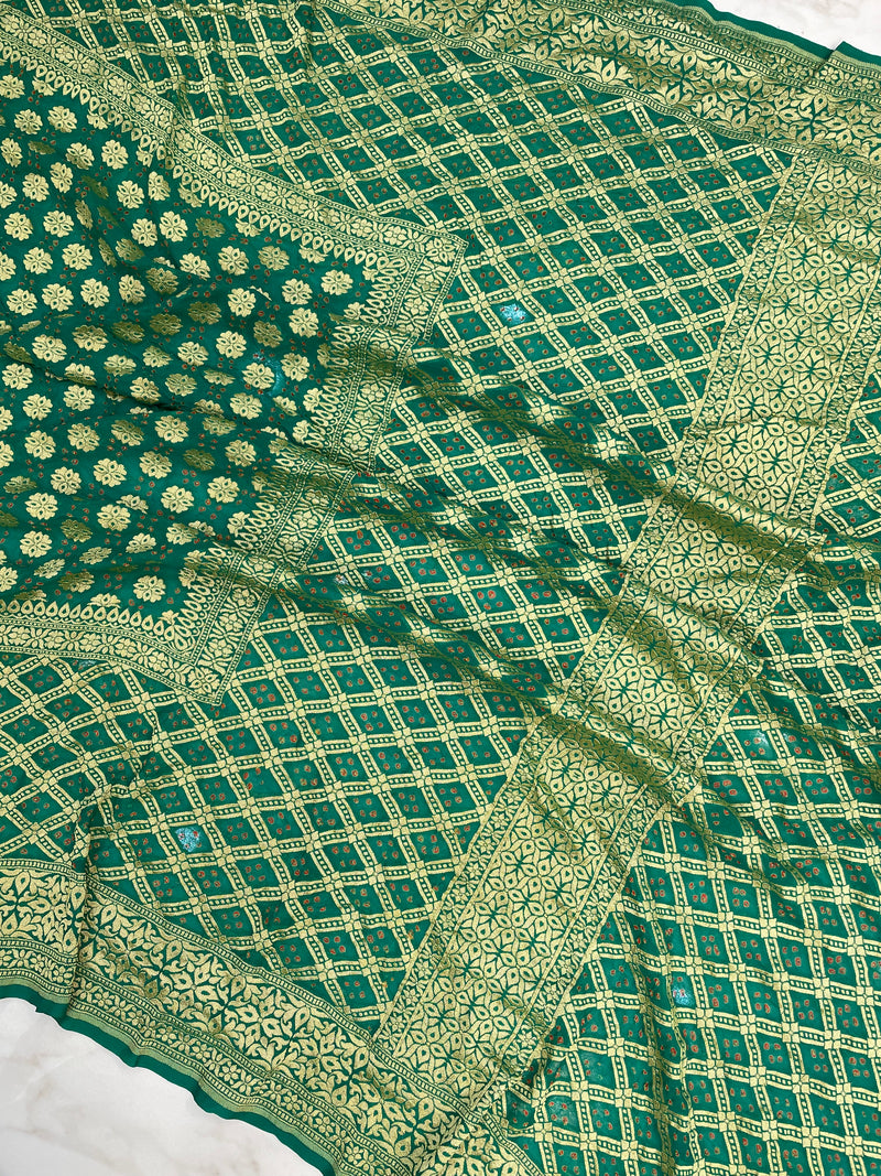 Pure Georgette Banarasi Bandhej Handloom Saree - The Handlooms