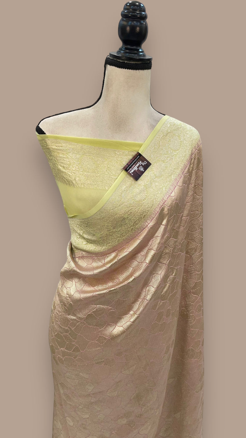 Khaddi Georgette Handloom Banarasi Saree - Tanchui Brocade - The Handlooms