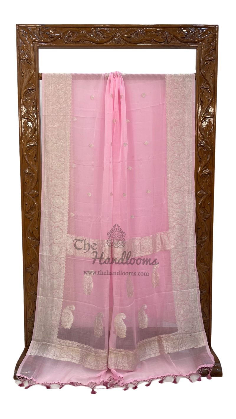 Pure Georgette Banarasi Handloom Saree - pink - The Handlooms