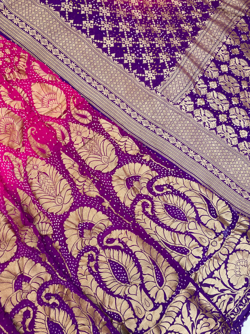 Pure Khaddi Georgette Bandhani Handloom Banarasi Lehenga - The Handlooms