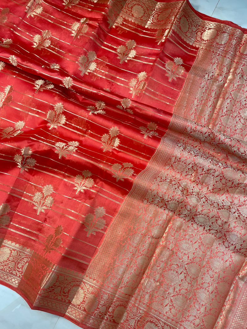 Pure Dupion Silk Banarasi Saree - Gold Zari - The Handlooms