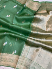 Pure Kora Handloom Banarasi Saree - Sona Roopa Alfi Kadua Booti - The Handlooms