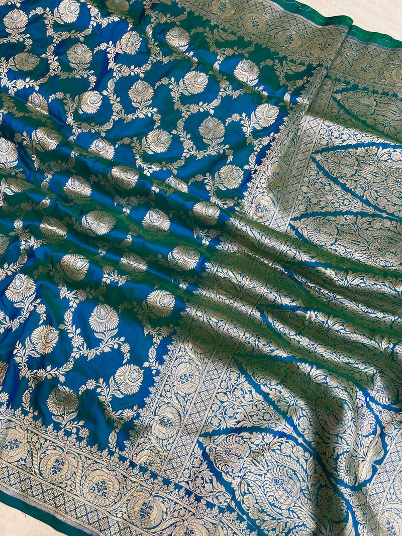 Pure Katan Silk Banarasi Handloom Saree - All over Sona Roopa Jaal work - The Handlooms