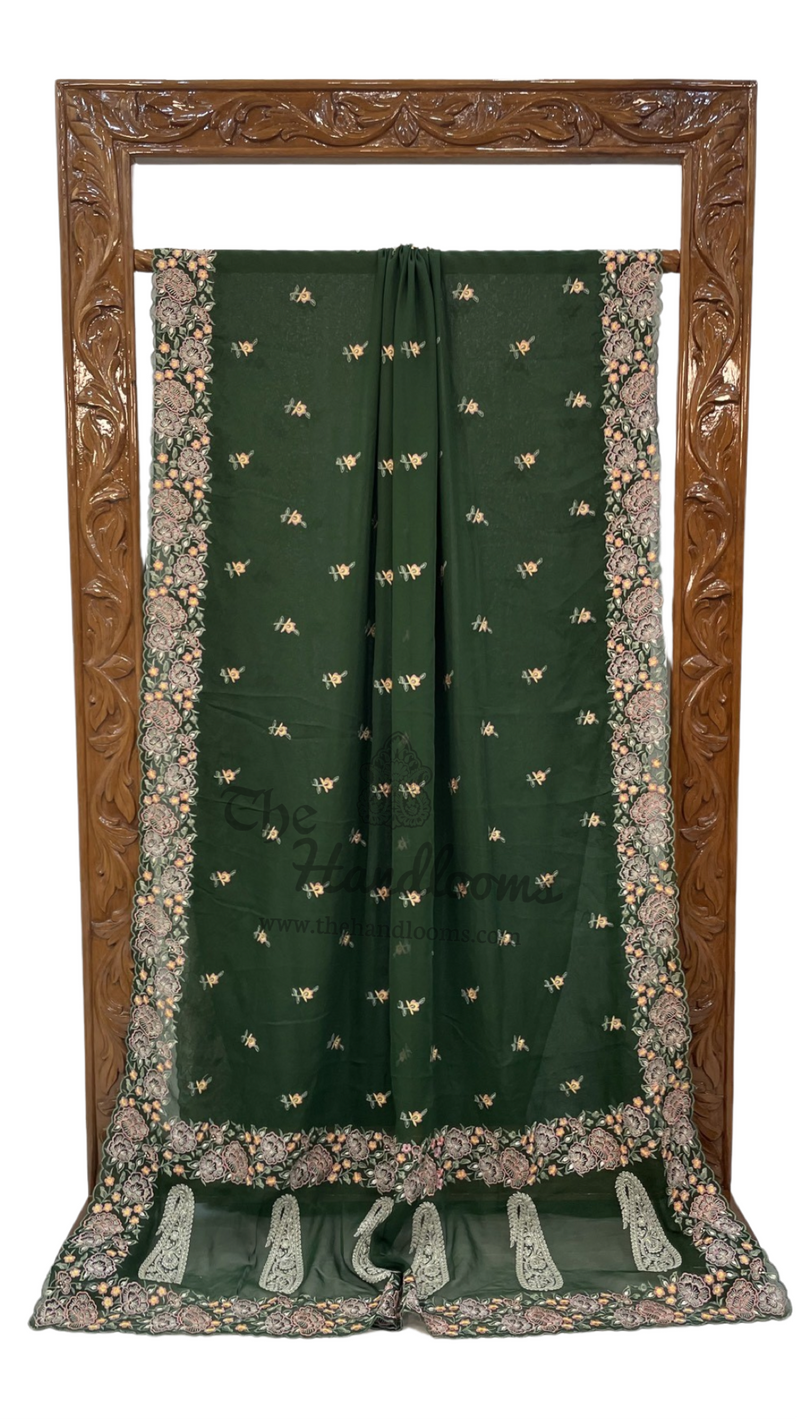 Pure Georgette Chikankari Handloom Banarasi Saree - The Handlooms