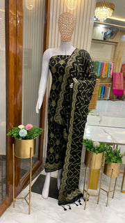 Black Pure Chiffon Khaddi Banarasi Dress material - The Handlooms