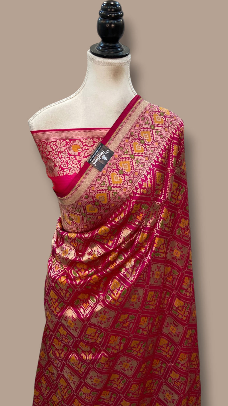 Pure Katan Silk Banarasi Handloom Saree - All Over Jaal Work With Meenakari