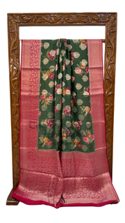 Pure Chiniya Silk Digital Print Handloom Banarasi Saree - The Handlooms