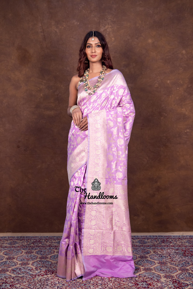Mauvee Pure Katan Silk Banarasi Handloom Saree - All Over Jaal Work - The Handlooms
