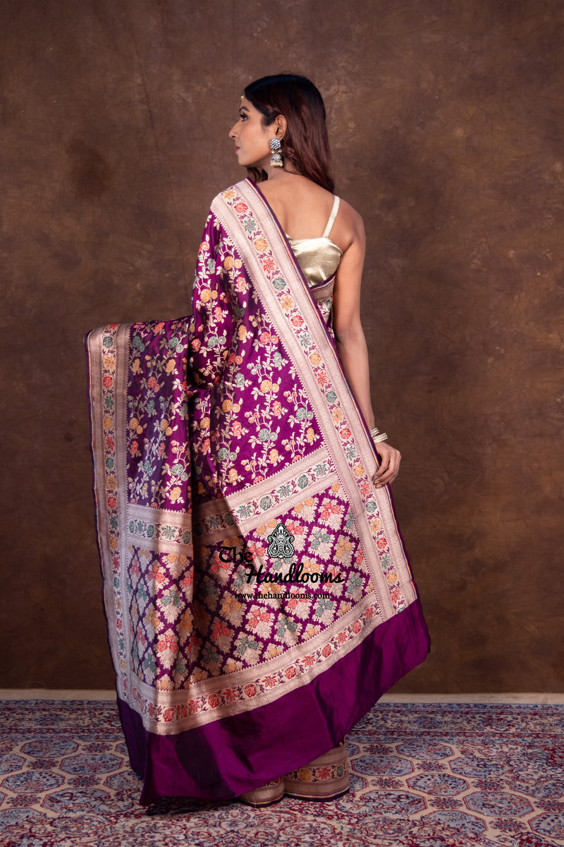 Pure Katan Silk Banarasi Handloom Saree - All over Jaal work with Meenakari - The Handlooms