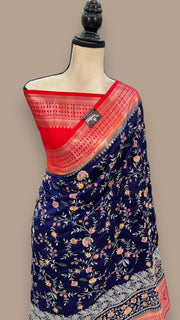 Pure Chiniya Silk Handloom Banarasi Saree with Chikankari - The Handlooms