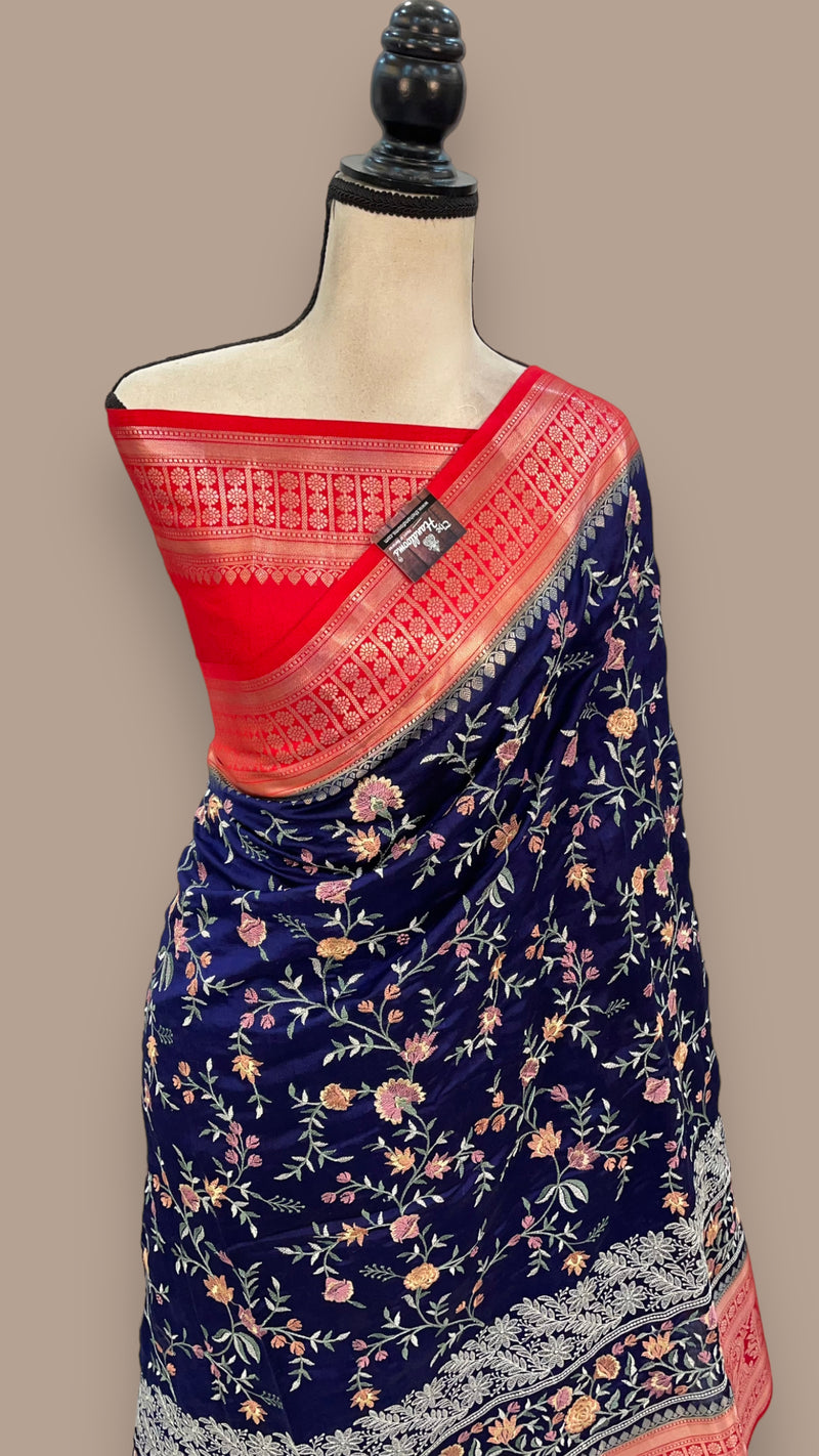 Pure Chiniya Silk Handloom Banarasi Saree with Chikankari - The Handlooms