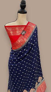 Pure Chiniya Silk Handloom Banarasi Saree with Chikankari - The Handlooms
