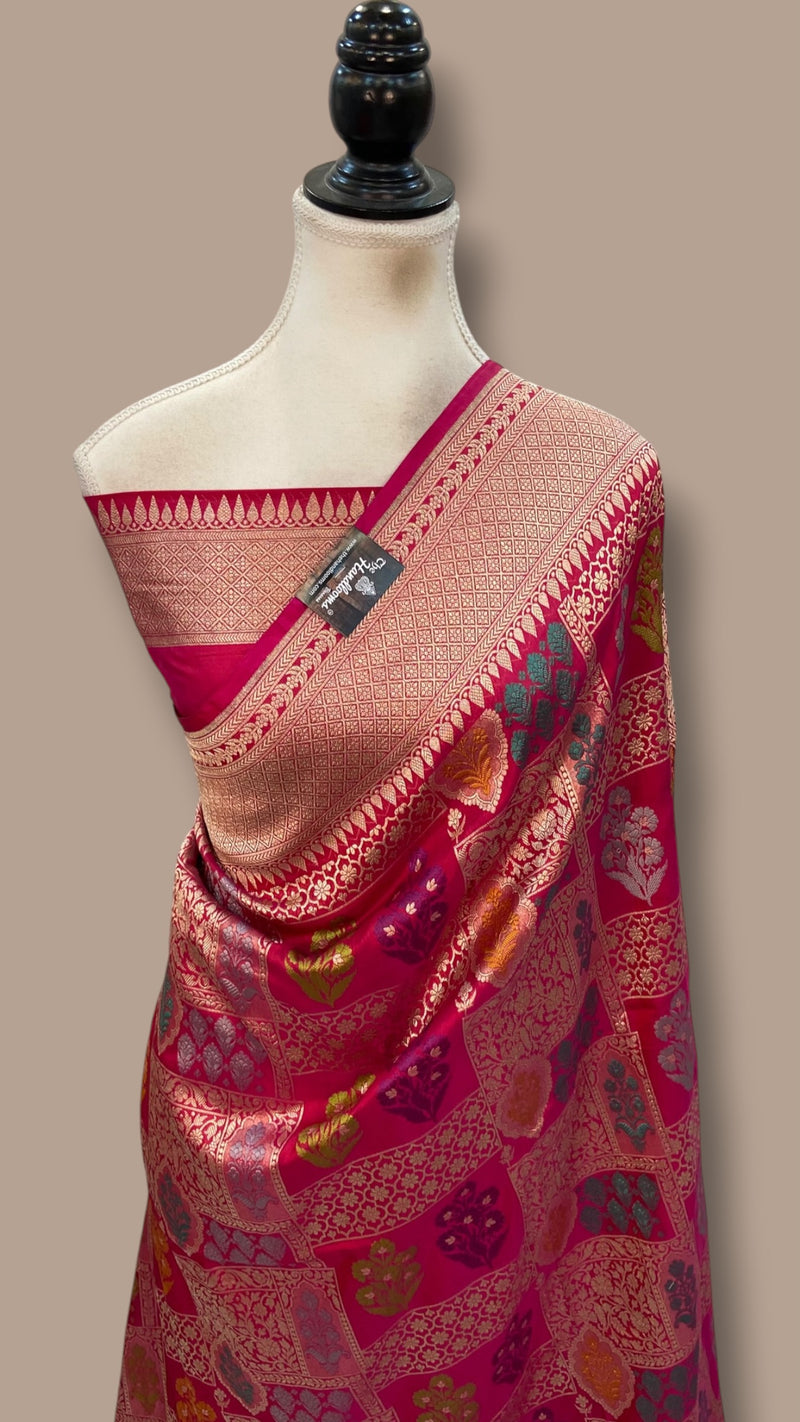 Pure Katan Silk Banarasi Handloom Saree - All Over Jaal Work With Meenakari