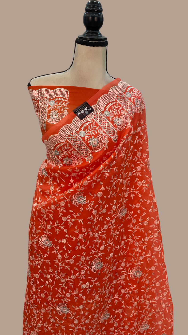 Organza Chikankari Handloom Banarasi Saree - The Handlooms