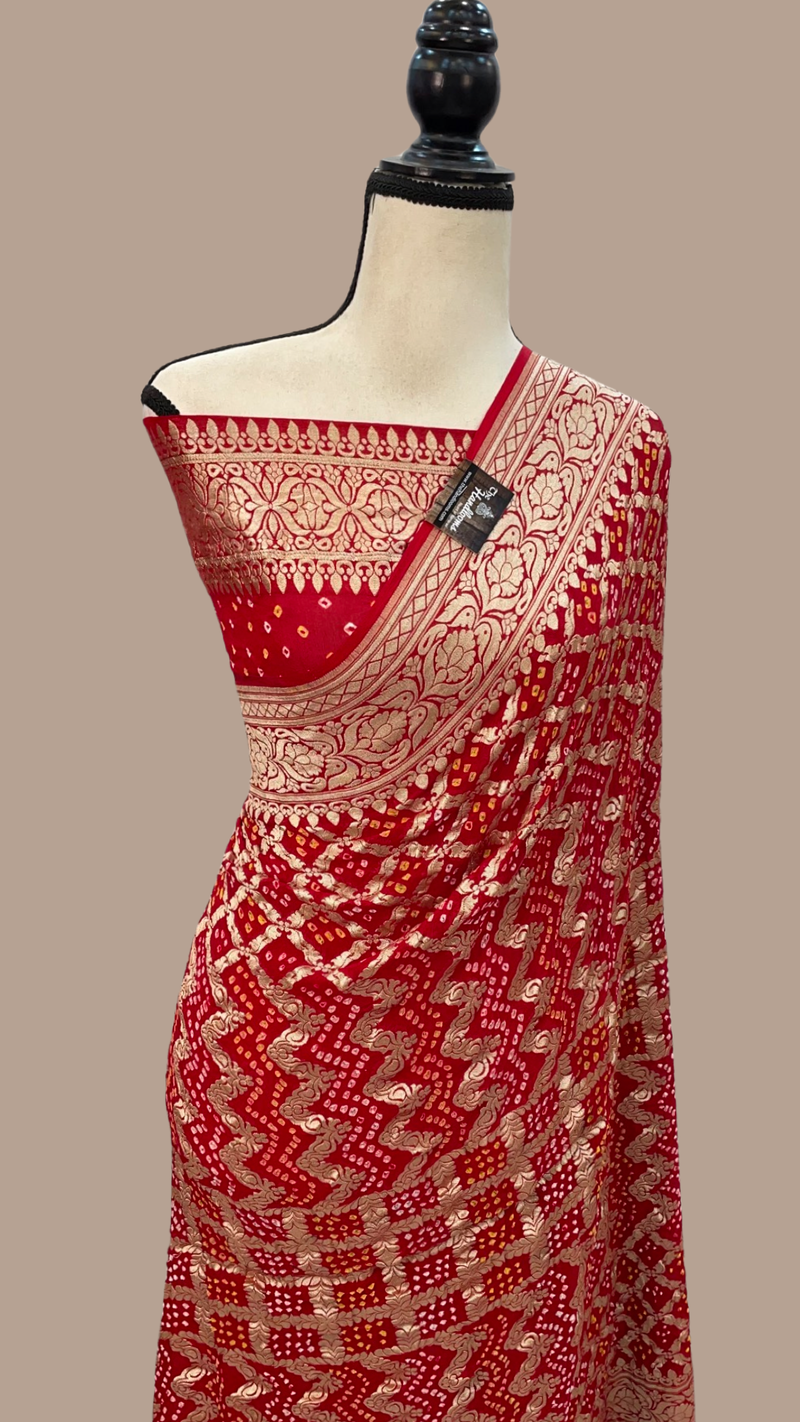 Pure Georgette Banarasi Bandhej Handloom Saree - The Handlooms